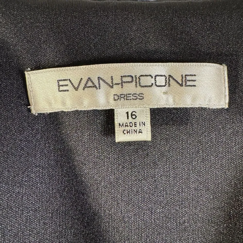 Evan-Picone Black Chiffon Dress Women’s 16 Sequin Bodice Satin Waist Formal